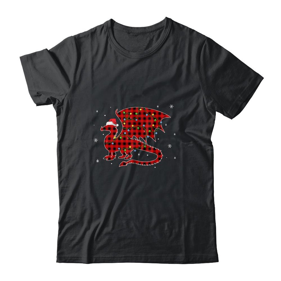 Red Plaid Dragon Christmas Lights Santa Hat Pajamas-T-Shirt & Sweatshirt-Classic T-Shirt-Black