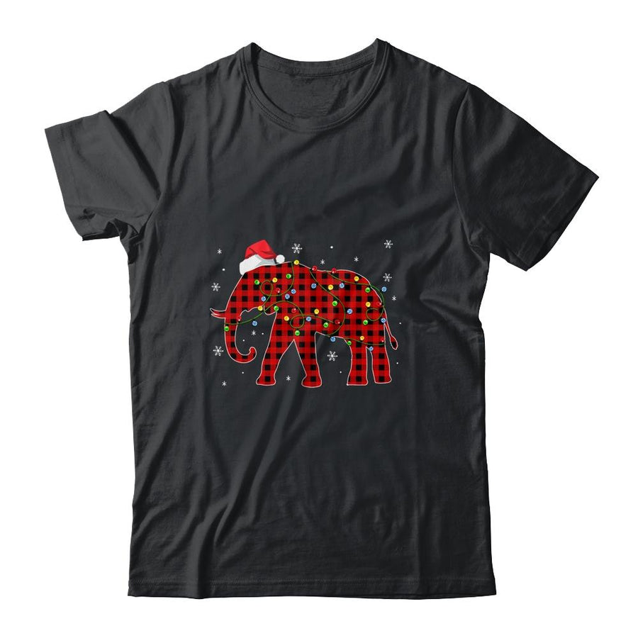 Red Plaid Elephant Christmas Lights Santa Hat Pajamas-T-Shirt & Sweatshirt-Classic T-Shirt-Black
