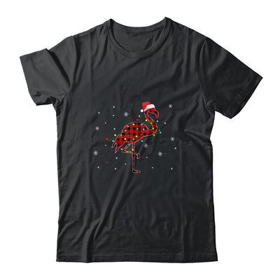 Red Plaid Flamingo Christmas Lights Santa Hat Pajamas-T-Shirt & Sweatshirt-Classic T-Shirt-Black