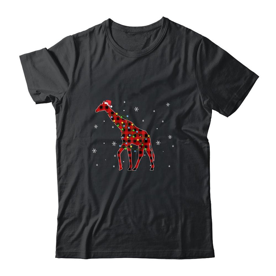 Red Plaid Giraffe Christmas Lights Santa Hat Pajamas-T-Shirt & Sweatshirt-Classic T-Shirt-Black