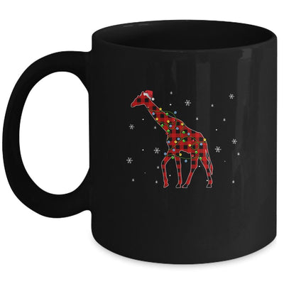 Red Plaid Giraffe Christmas Lights Santa Hat Pajamas Mug-Coffee Mug-Mug-Black