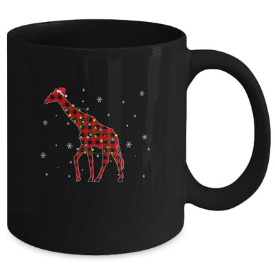 Red Plaid Giraffe Christmas Lights Santa Hat Pajamas Mug-Coffee Mug-Mug-Black