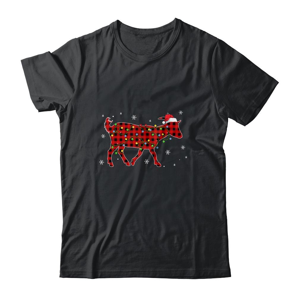 Red Plaid Goat Christmas Lights Santa Hat Pajamas