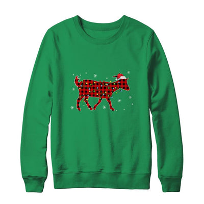 Red Plaid Goat Christmas Lights Santa Hat Pajamas-T-Shirt & Sweatshirt-Crewneck Sweatshirt-Irish Green