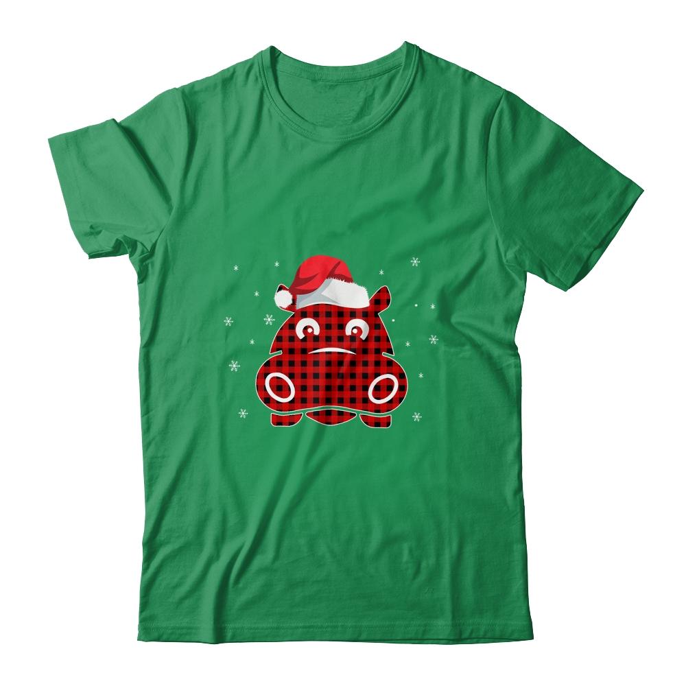 Red Plaid Hippopotamus Christmas Lights Santa Hat Pajamas-T-Shirt & Sweatshirt-Classic T-Shirt-Irish Green