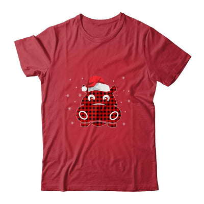 Red Plaid Hippopotamus Christmas Lights Santa Hat Pajamas-T-Shirt & Sweatshirt-Classic T-Shirt-Red