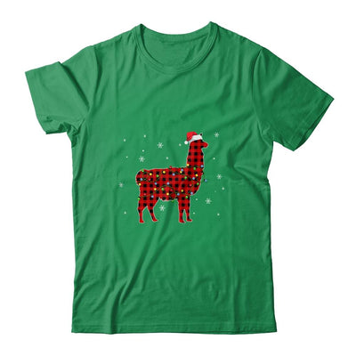 Red Plaid Llama Christmas Lights Santa Hat Pajamas-T-Shirt & Sweatshirt-Classic T-Shirt-Irish Green