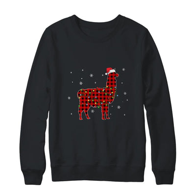 Red Plaid Llama Christmas Lights Santa Hat Pajamas-T-Shirt & Sweatshirt-Crewneck Sweatshirt-Black