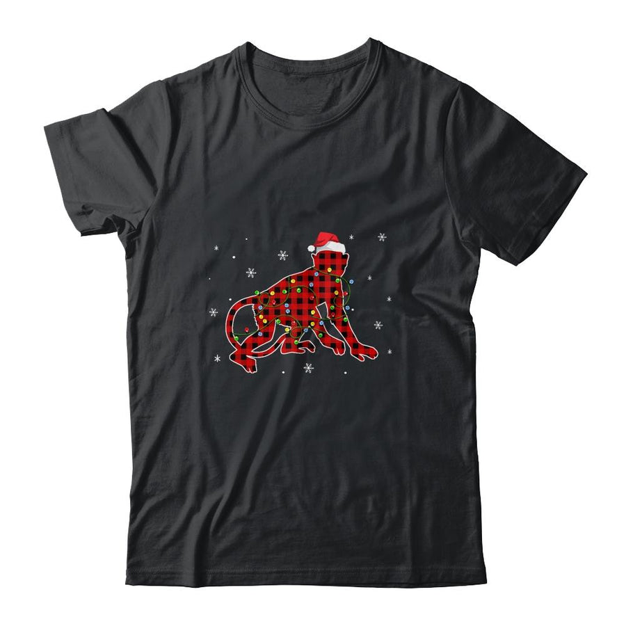 Red Plaid Monkey Christmas Lights Santa Hat Pajamas-T-Shirt & Sweatshirt-Classic T-Shirt-Black
