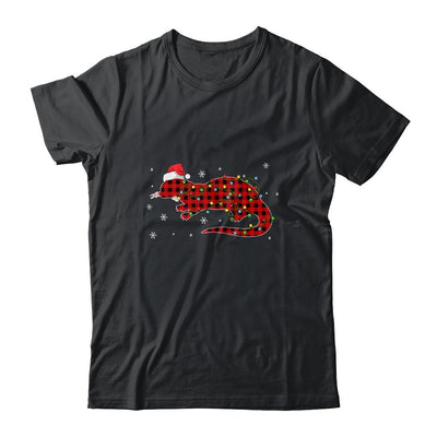 Red Plaid Otter Christmas Lights Santa Hat Pajamas-T-Shirt & Sweatshirt-Classic T-Shirt-Black
