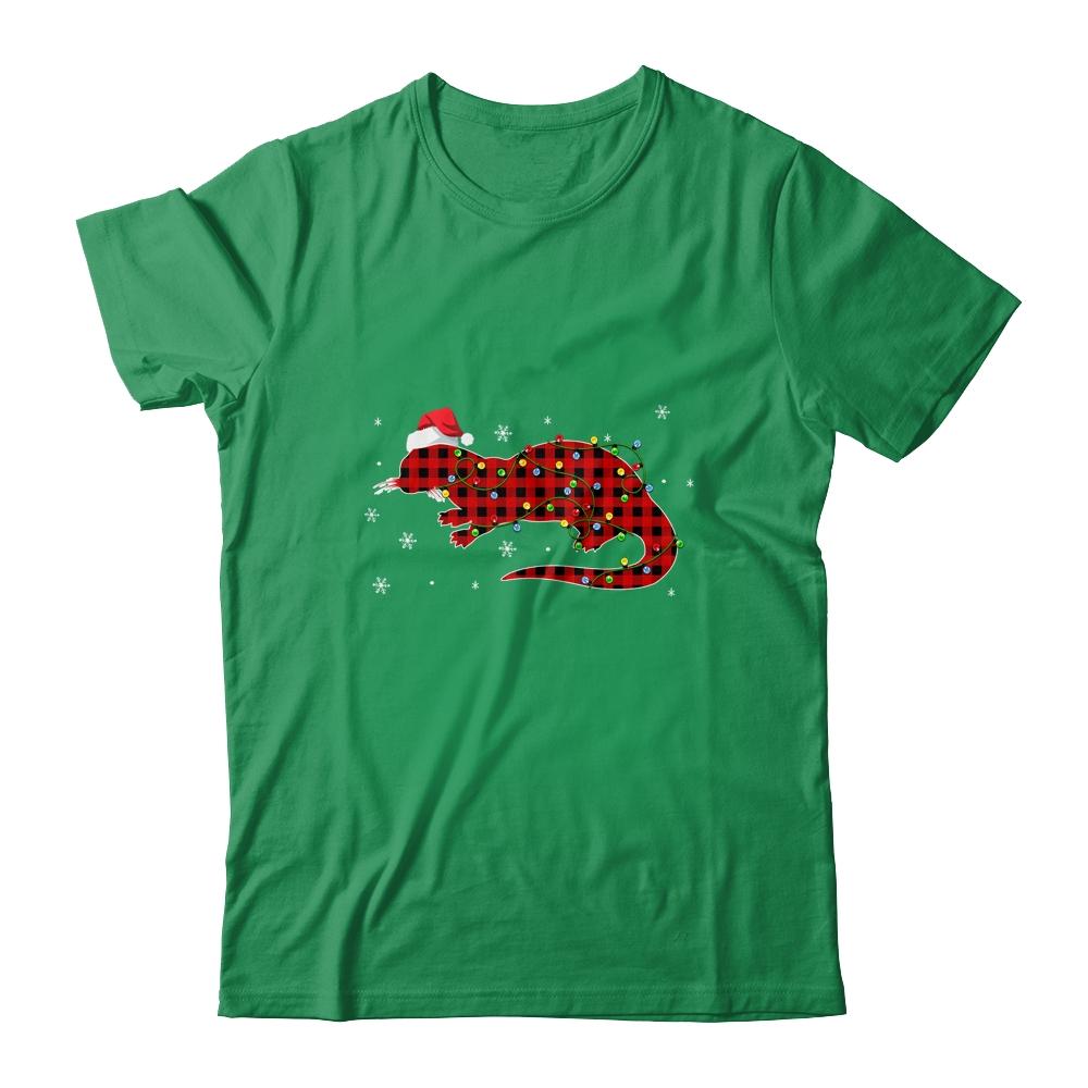 Red Plaid Otter Christmas Lights Santa Hat Pajamas-T-Shirt & Sweatshirt-Classic T-Shirt-Irish Green
