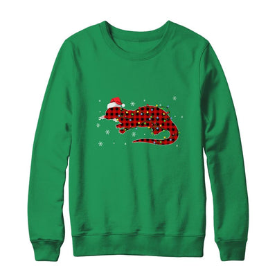 Red Plaid Otter Christmas Lights Santa Hat Pajamas-T-Shirt & Sweatshirt-Crewneck Sweatshirt-Irish Green