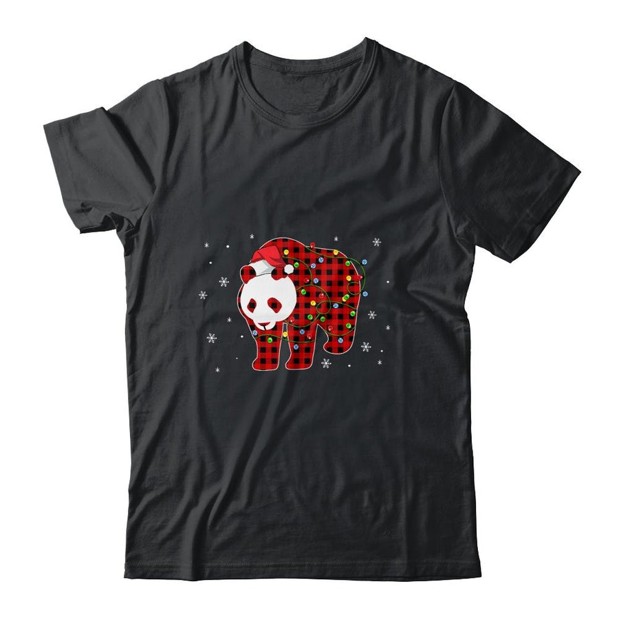 Red Plaid Panda Bear Christmas Lights Santa Hat Pajamas-T-Shirt & Sweatshirt-Classic T-Shirt-Black