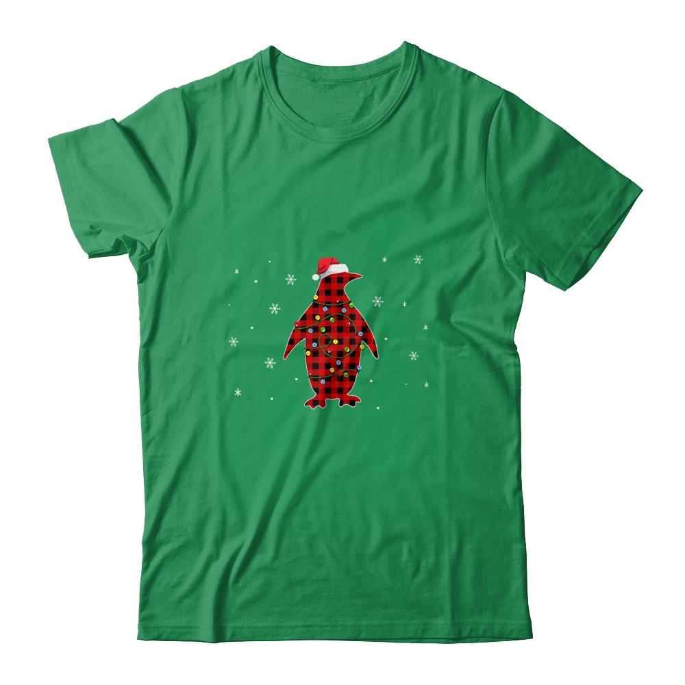 Red Plaid Penguin Christmas Lights Santa Hat Pajamas-T-Shirt & Sweatshirt-Classic T-Shirt-Irish Green