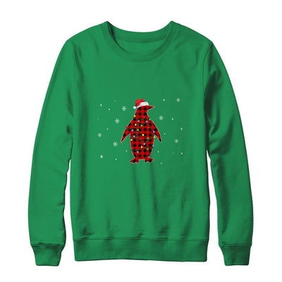 Red Plaid Penguin Christmas Lights Santa Hat Pajamas-T-Shirt & Sweatshirt-Crewneck Sweatshirt-Irish Green
