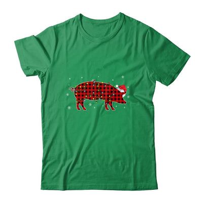 Red Plaid Pig Christmas Lights Santa Hat Pajamas-T-Shirt & Sweatshirt-Classic T-Shirt-Irish Green