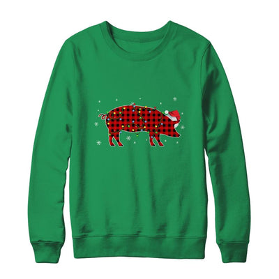 Red Plaid Pig Christmas Lights Santa Hat Pajamas-T-Shirt & Sweatshirt-Crewneck Sweatshirt-Irish Green