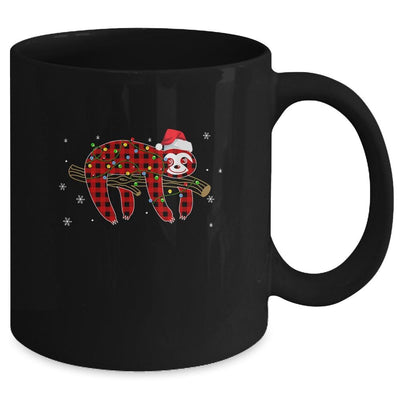 Red Plaid Sloth Christmas Lights Santa Hat Pajamas Mug-Coffee Mug-Mug-Black
