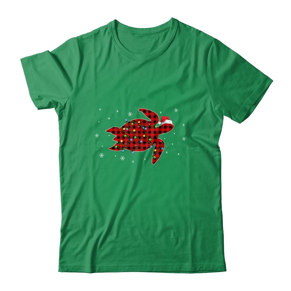 Red Plaid Turtle Christmas Lights Santa Hat Pajamas-T-Shirt & Sweatshirt-Classic T-Shirt-Irish Green