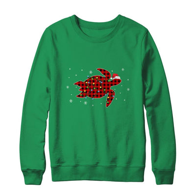 Red Plaid Turtle Christmas Lights Santa Hat Pajamas-T-Shirt & Sweatshirt-Crewneck Sweatshirt-Irish Green
