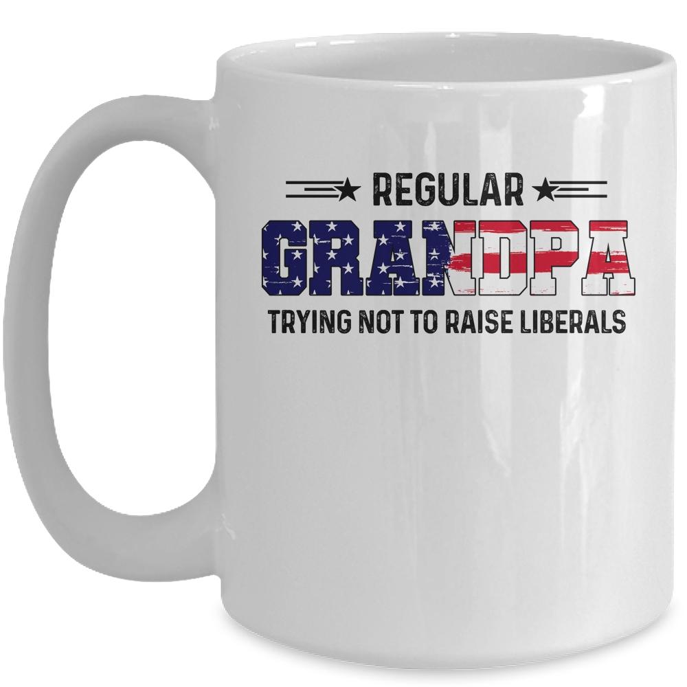 Regular Grandpa Trying Not To Raise Liberal American USA Flag Mug-Coffee Mug-Mug-White