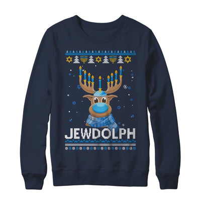 Reindeer Jewdolph Hanukkah Ugly Sweater-T-Shirt & Sweatshirt-Crewneck Sweatshirt-Navy