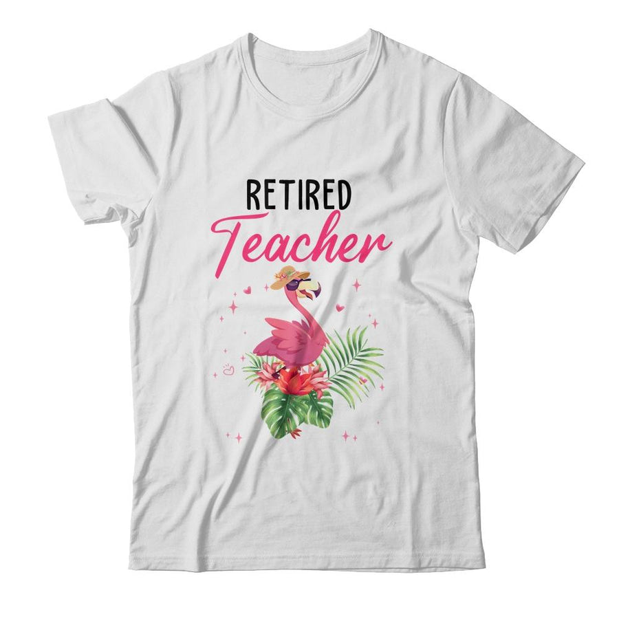 Retired Teacher Tropical Pink Flamingo Teacher Retirement-T-Shirt & Tank Top-Classic T-Shirt-White