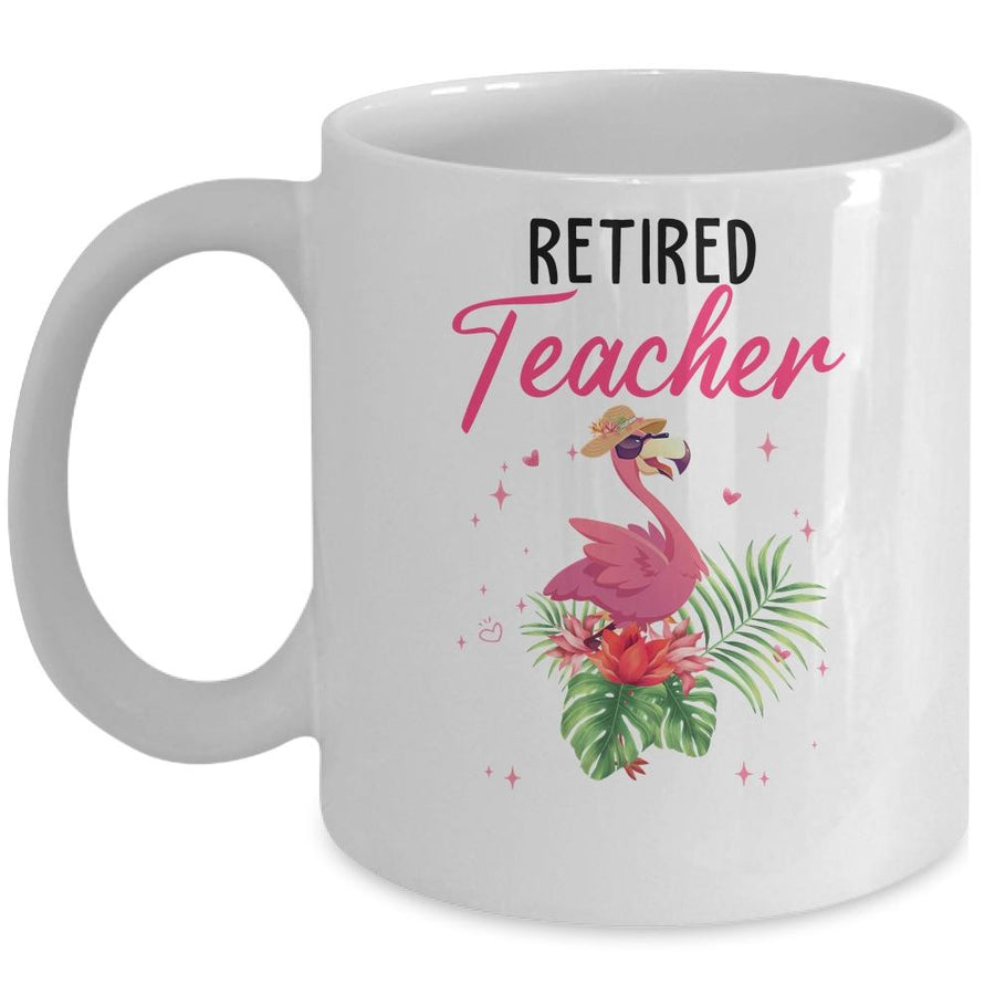 Retired Teacher Tropical Pink Flamingo Teacher Retirement Mug-Coffee Mug-Mug-White