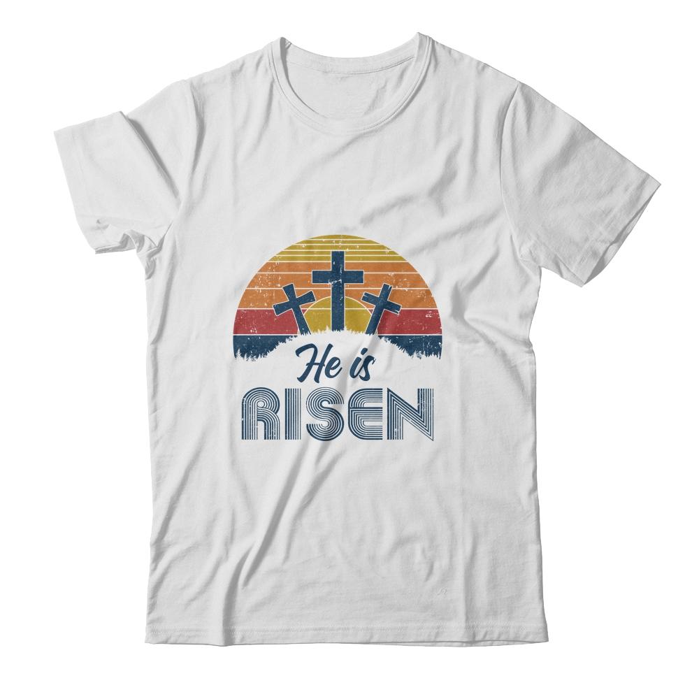 Retro He Is Risen Christian Jesus Christ Religious Easter-T-Shirt & Hoodie-Classic T-Shirt-White