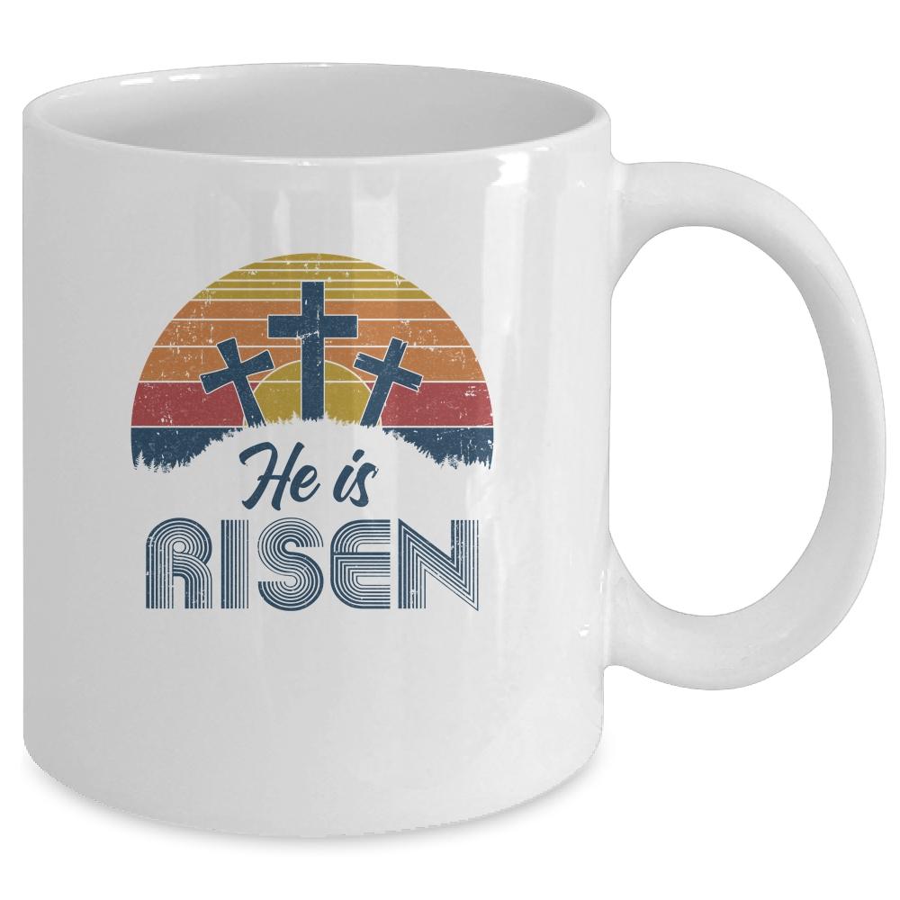 Retro He Is Risen Christian Jesus Christ Religious Easter Mug-Coffee Mug-
