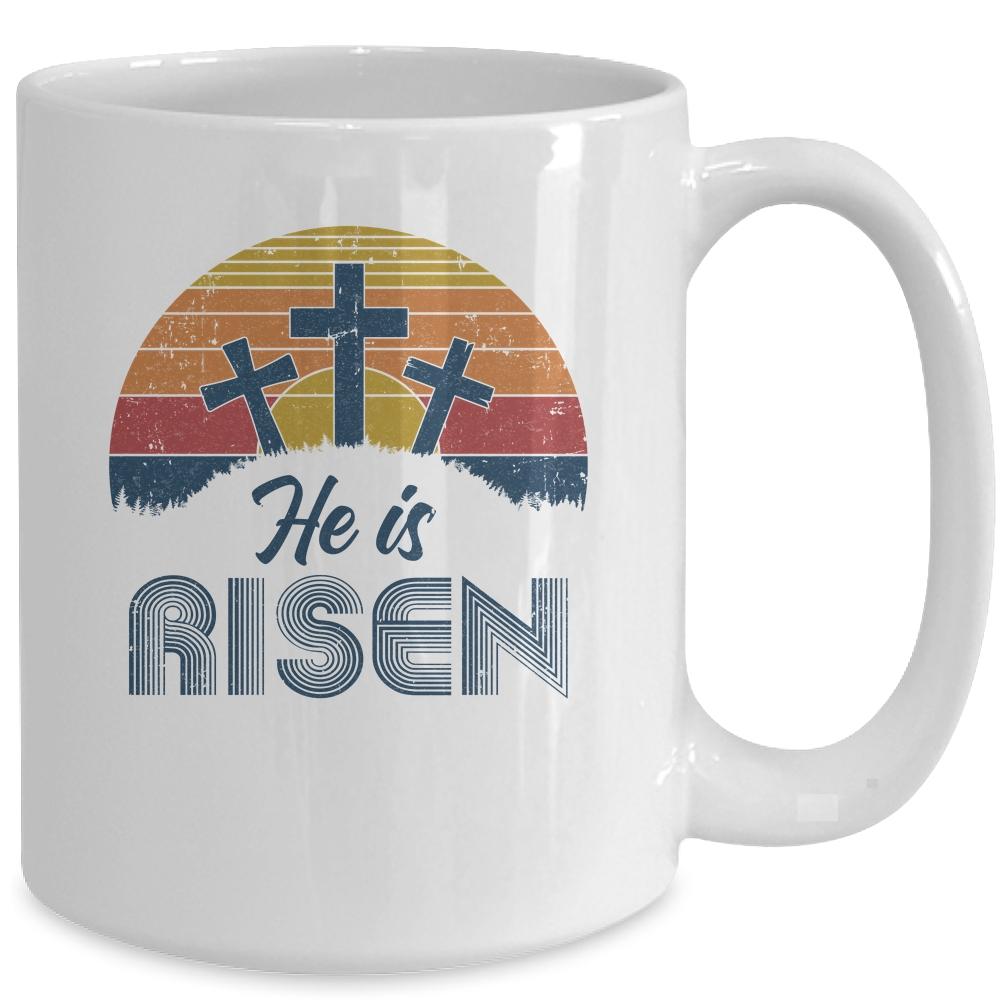 Retro He Is Risen Christian Jesus Christ Religious Easter Mug-Coffee Mug-