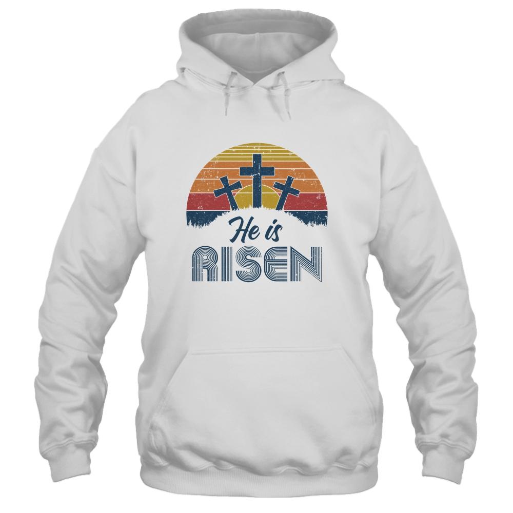 Retro He Is Risen Christian Jesus Christ Religious Easter-T-Shirt & Hoodie-Pullover Hoodie-White