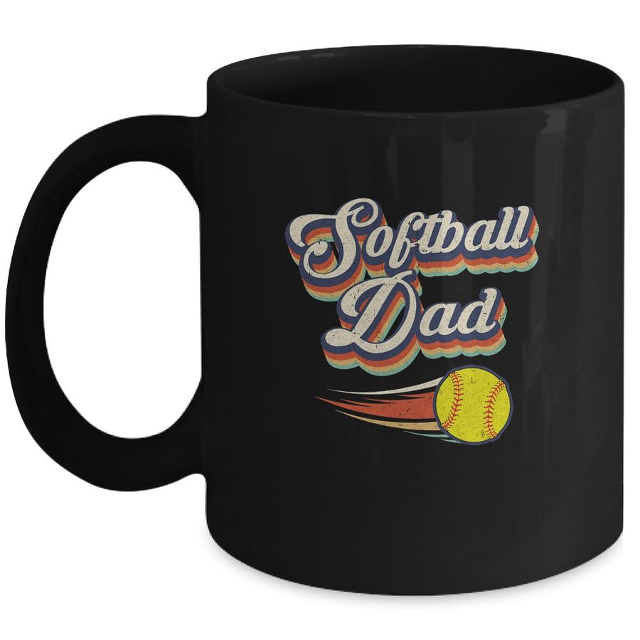 Retro Softball Dad Funny Vintage Softball Dad Father's Day Mug-Coffee Mug-Mug-Black