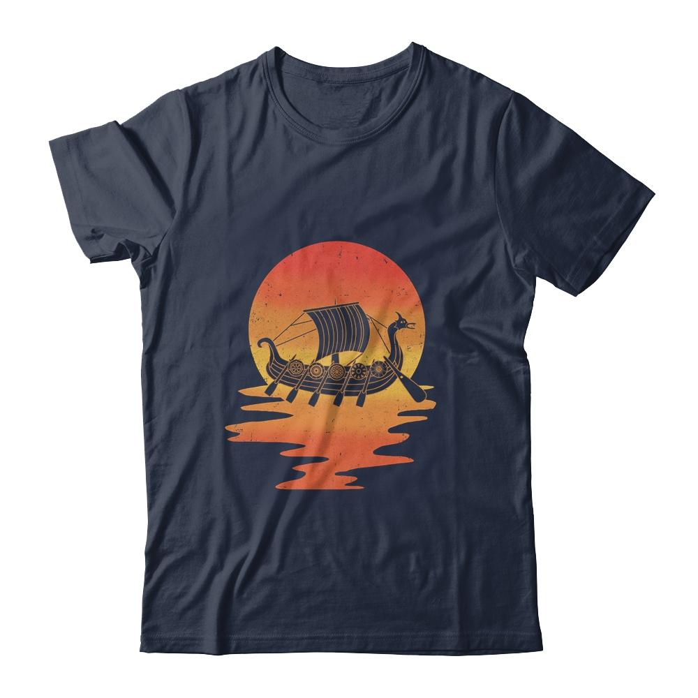Retro Viking Ship Cool Water Sunset Ancient Norse-T-Shirt & Hoodie-Classic T-Shirt-Navy