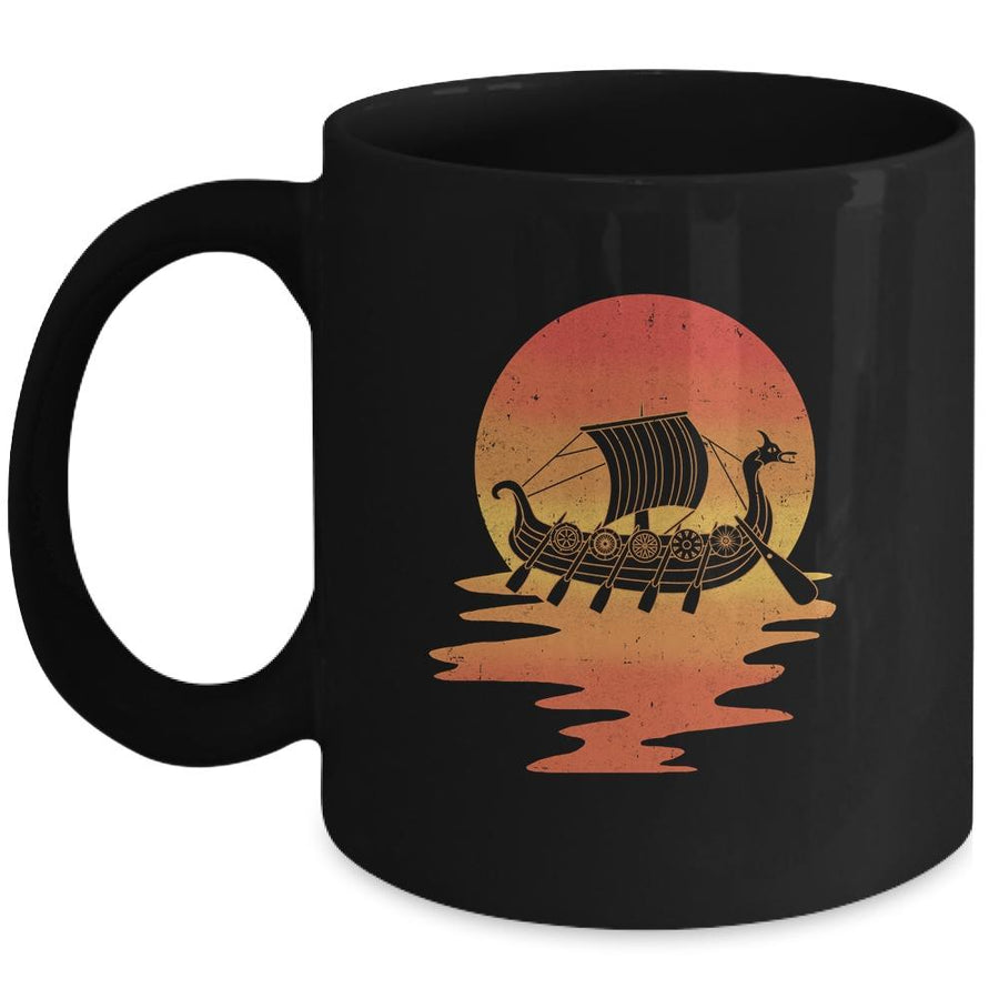 Retro Viking Ship Cool Water Sunset Ancient Norse Mug-Coffee Mug-Mug-Black