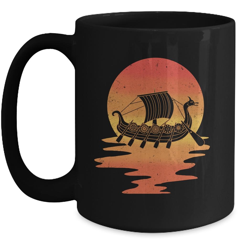 Retro Viking Ship Cool Water Sunset Ancient Norse Mug-Coffee Mug-Mug-Black