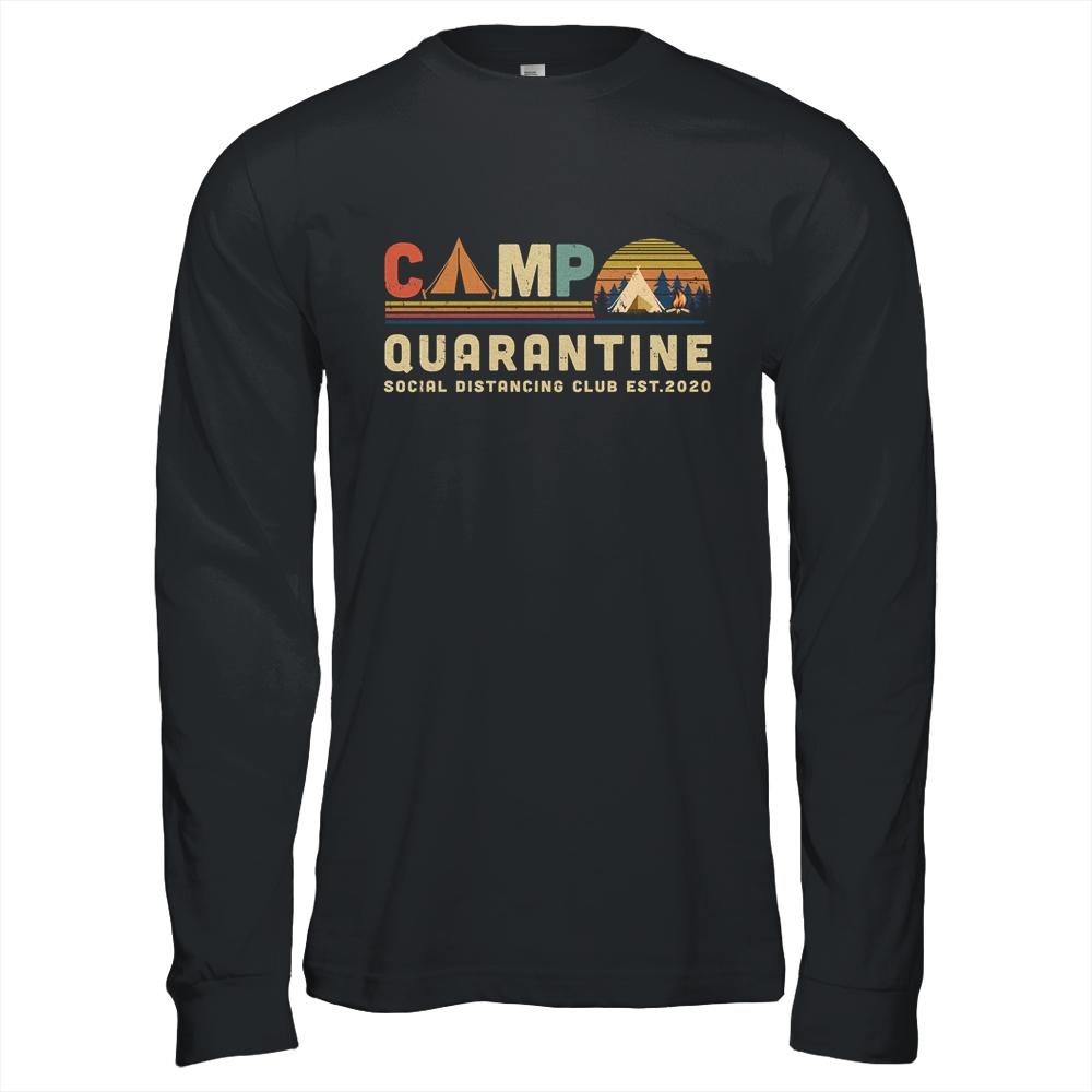 Retro Vintage Camp Quarantine Social Distancing-T-Shirt & Hoodie-Long Sleeve T-Shirt-Black