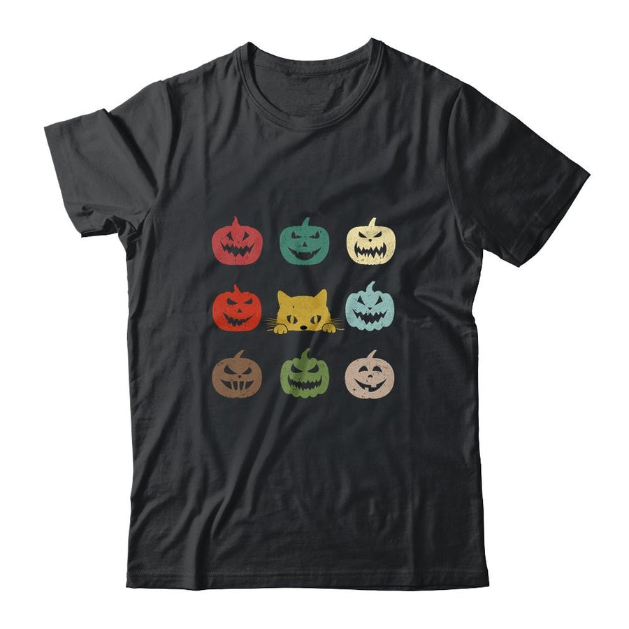 Retro Vintage Cat Pumpkin Halloween Costume-T-Shirt & Sweatshirt-Classic T-Shirt-Black