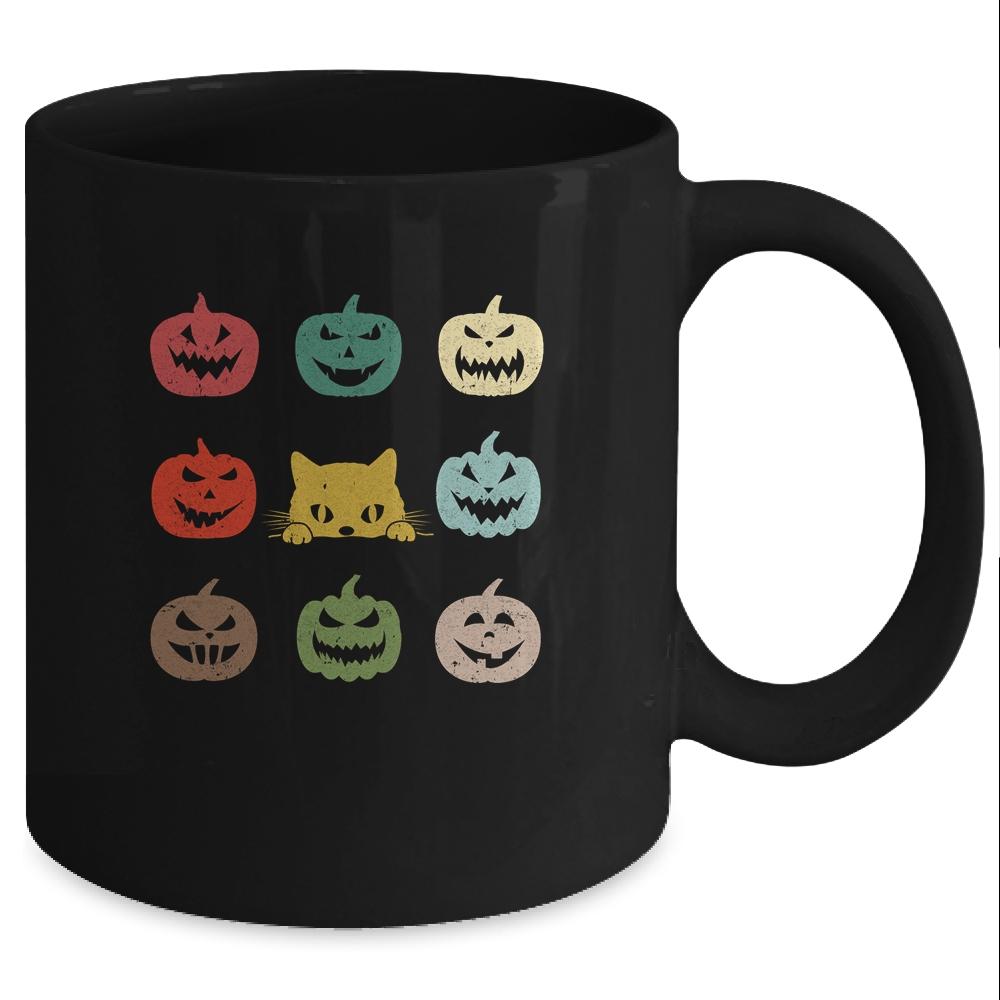 Retro Vintage Cat Pumpkin Halloween Costume Mug-Coffee Mug-Mug-Black