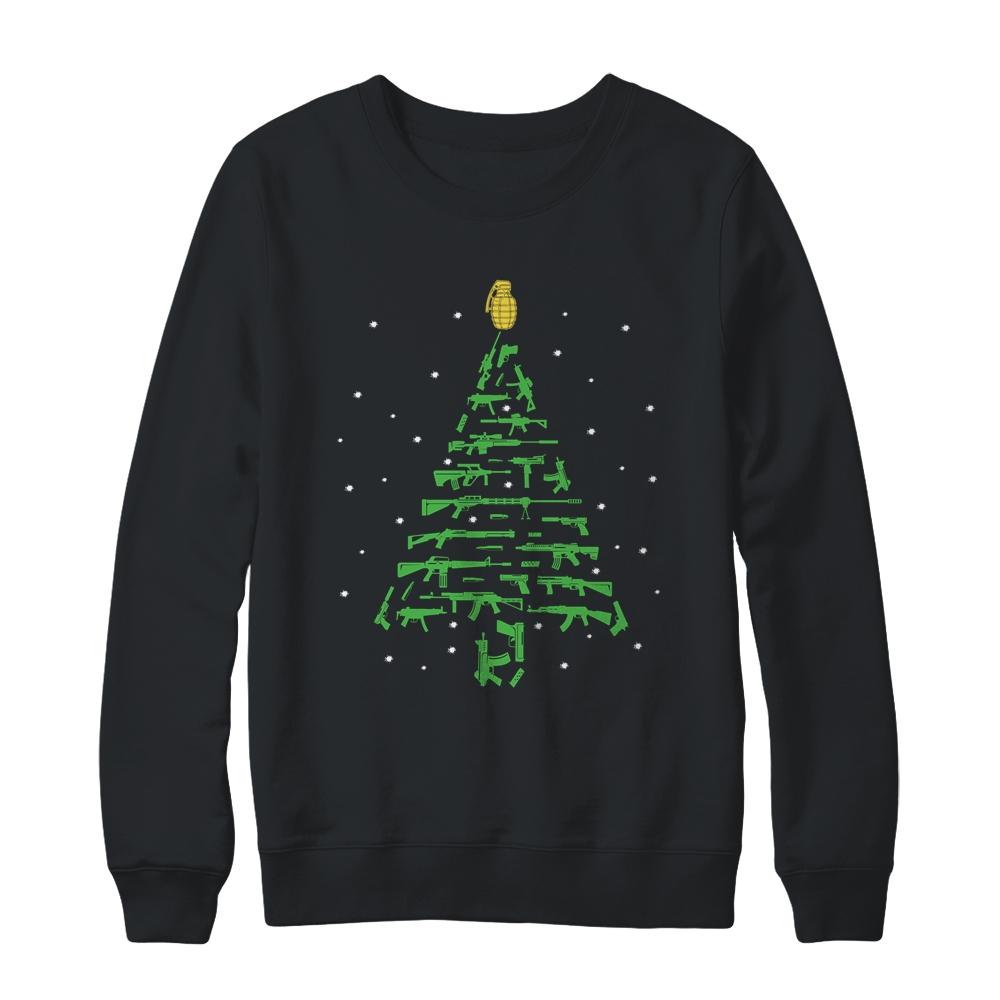 Rifle Weapon Gun Christmas Tree For Weapon Patriots-T-Shirt & Sweatshirt-Crewneck Sweatshirt-Black