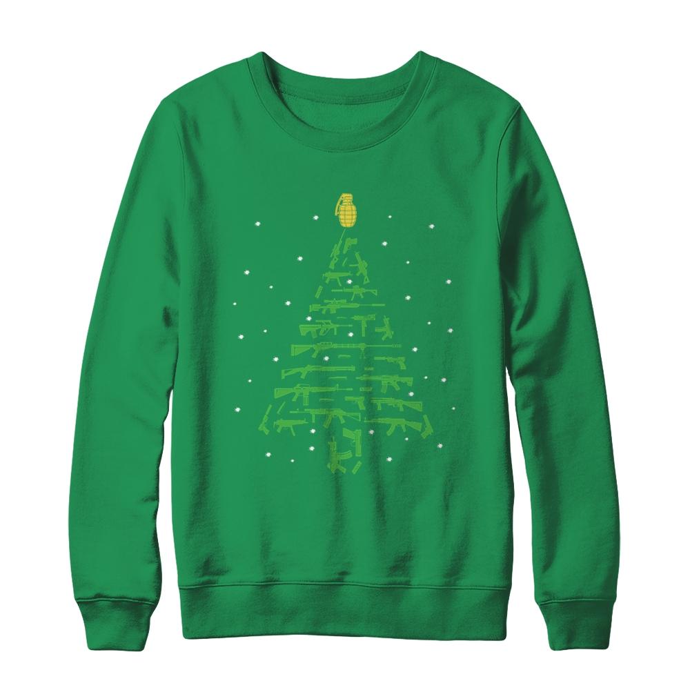 Rifle Weapon Gun Christmas Tree For Weapon Patriots-T-Shirt & Sweatshirt-Crewneck Sweatshirt-Irish Green