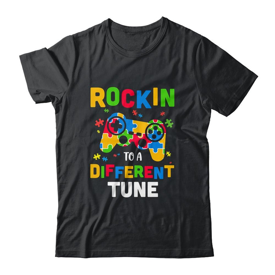 Rocking To A Different Tune Autism Awareness Gamer Kids-T-Shirt & Hoodie-Classic T-Shirt-Black