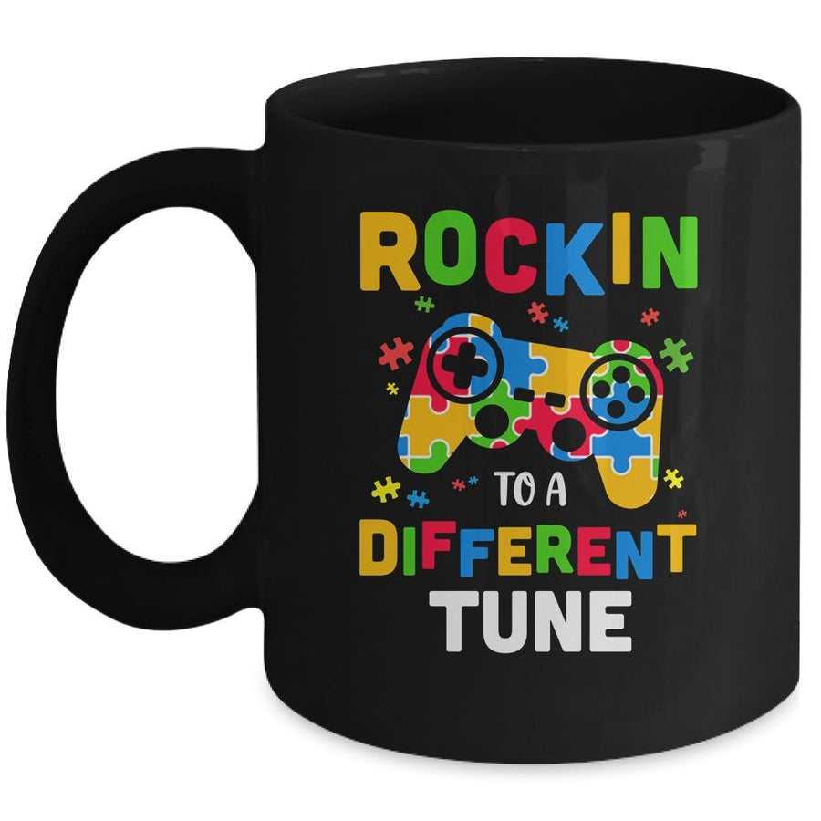 Rocking To A Different Tune Autism Awareness Gamer Kids Mug-Coffee Mug-Mug-Black