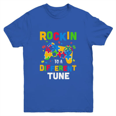 Rocking To A Different Tune Autism Awareness Gamer Kids Youth-Youth Shirt-Youth T-Shirt-Royal