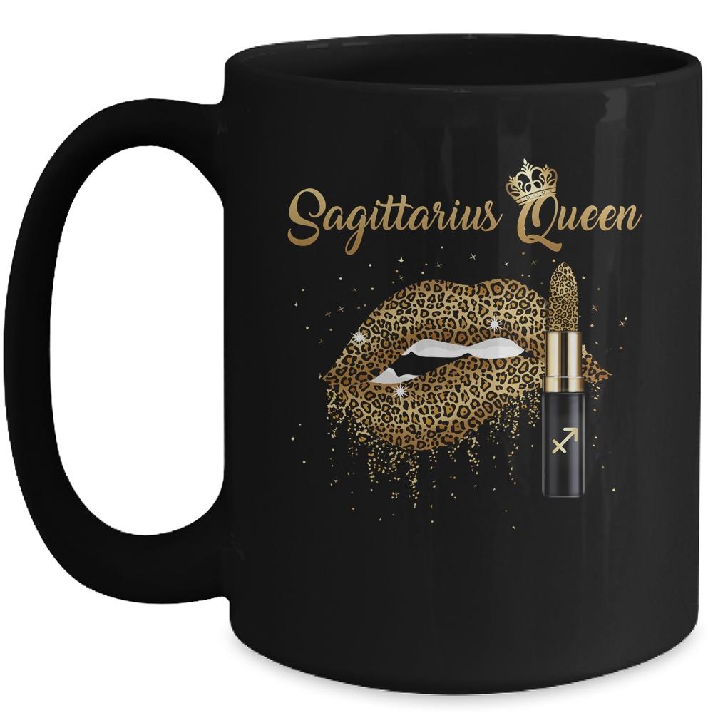 Sagittarius Queen Girl Leopard Birthday Lips Lipstick Sexy Lip Mug-Coffee Mug-Mug-Black