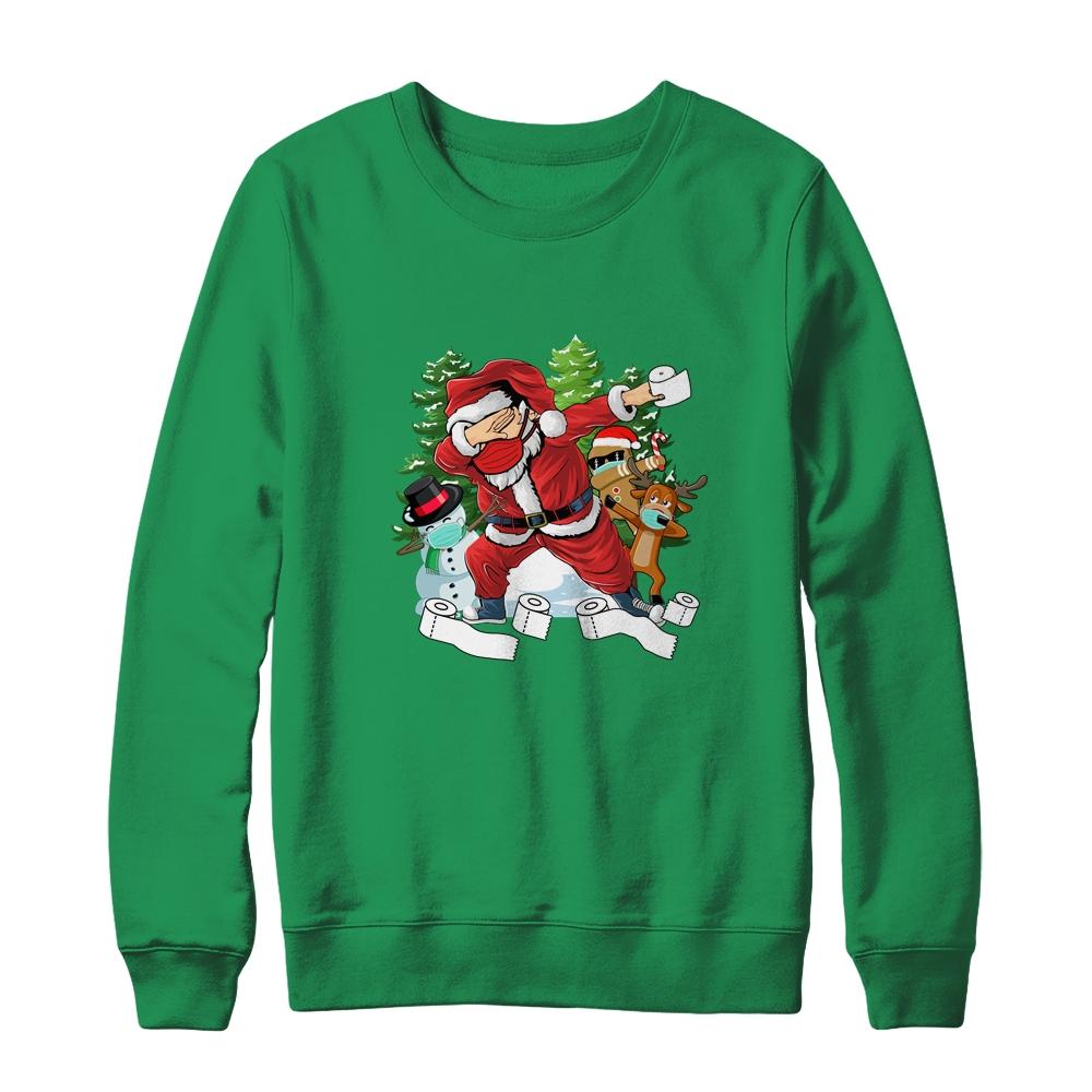 Santa And Friends Wearing Mask New Christmas Quarantine-T-Shirt & Sweatshirt-Crewneck Sweatshirt-Irish Green