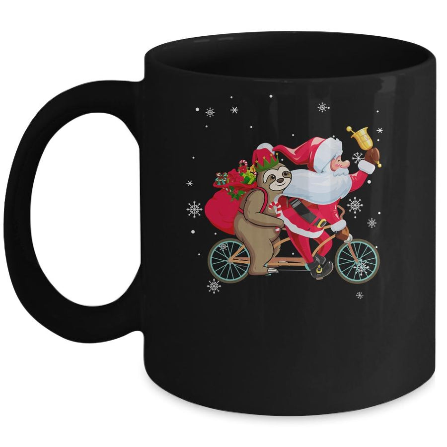 Santa And Sloth Riding Double Bike Christmas Biking Lover Mug-Coffee Mug-Mug-Black