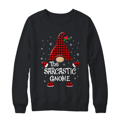 Sarcastic Gnome Buffalo Plaid Matching Christmas Pajama Gift-T-Shirt & Sweatshirt-Crewneck Sweatshirt-Black