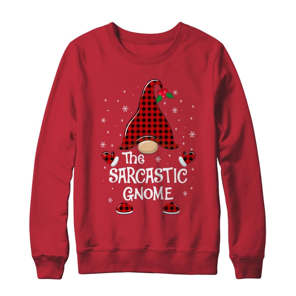 Sarcastic Gnome Buffalo Plaid Matching Christmas Pajama Gift-T-Shirt & Sweatshirt-Crewneck Sweatshirt-Red