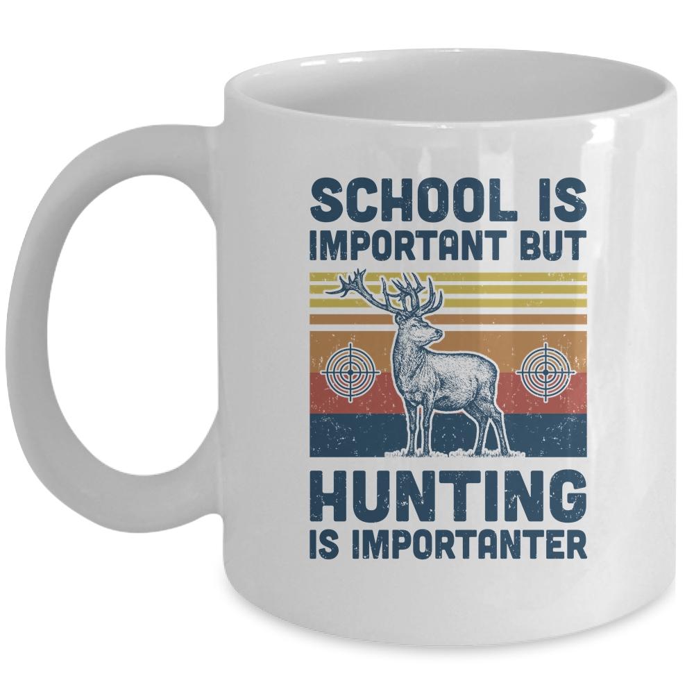 School Is Important But Hunting Is Importanter Deer Vintage Mug-Coffee Mug-Mug-White